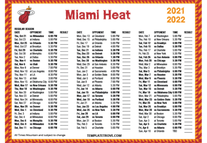 Miami Heat Schedule